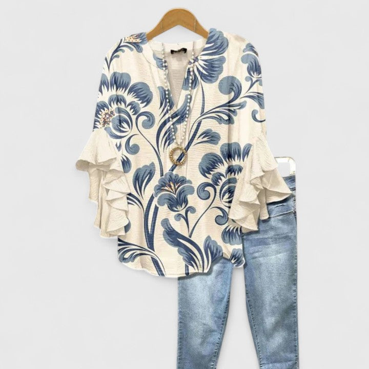 Elowin | Printed Ruffle Blouse