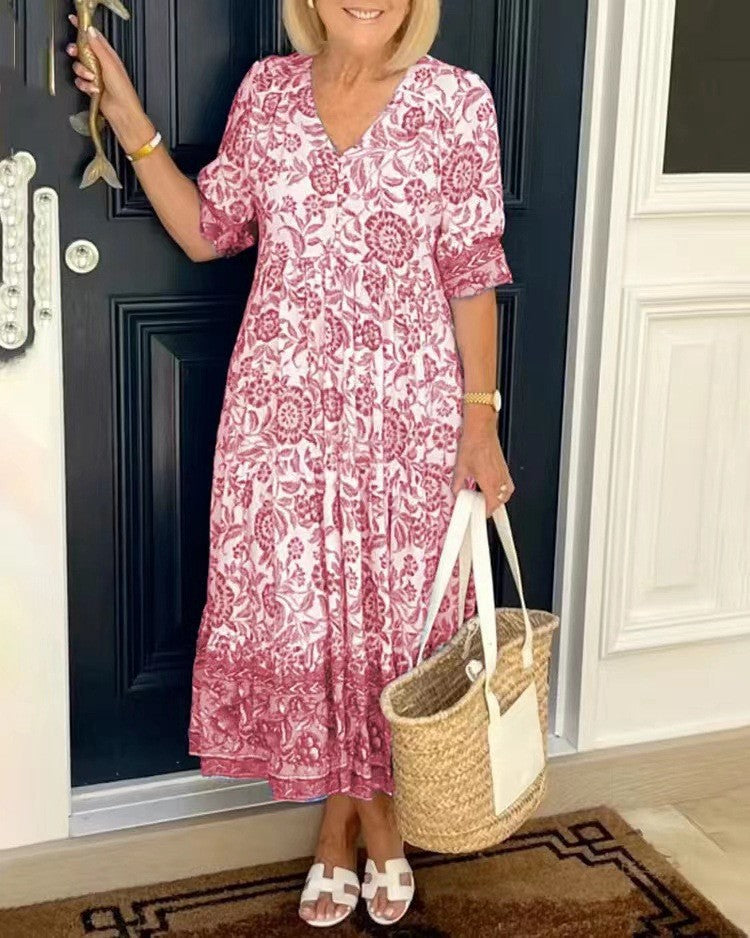 Keisha | Graceful V-Neck Floral Dress