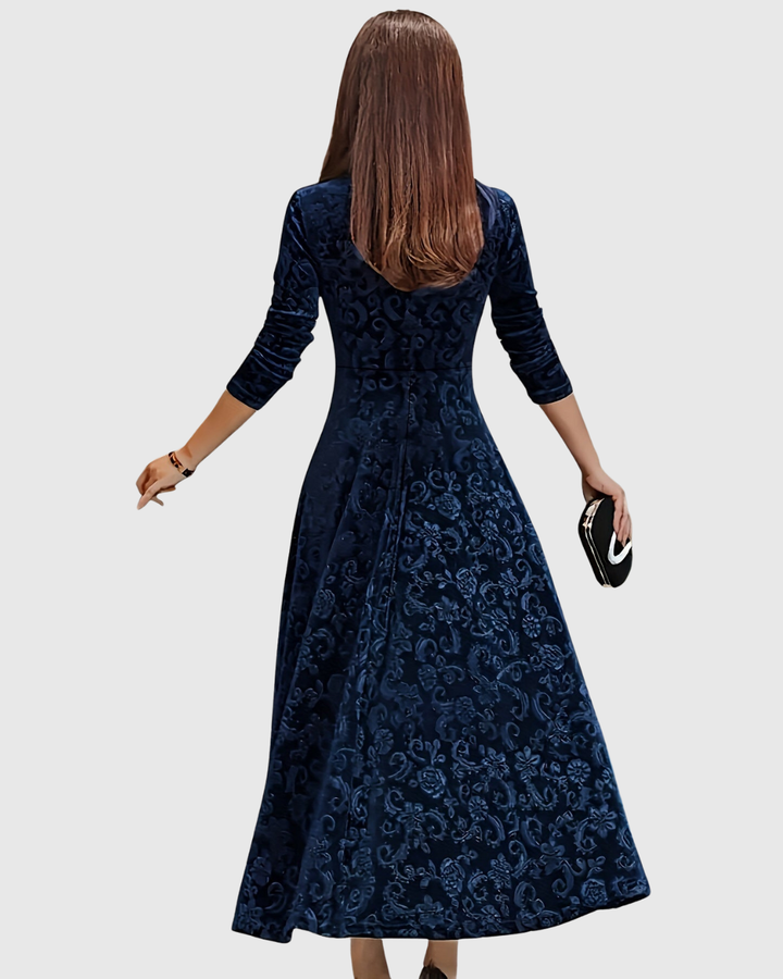 Vespera | Floral Velvet Midi Dress