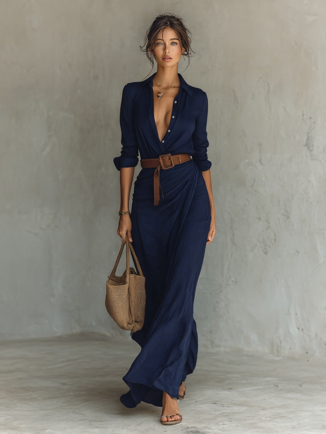 Elvora | Lapel Belted Maxi Dress