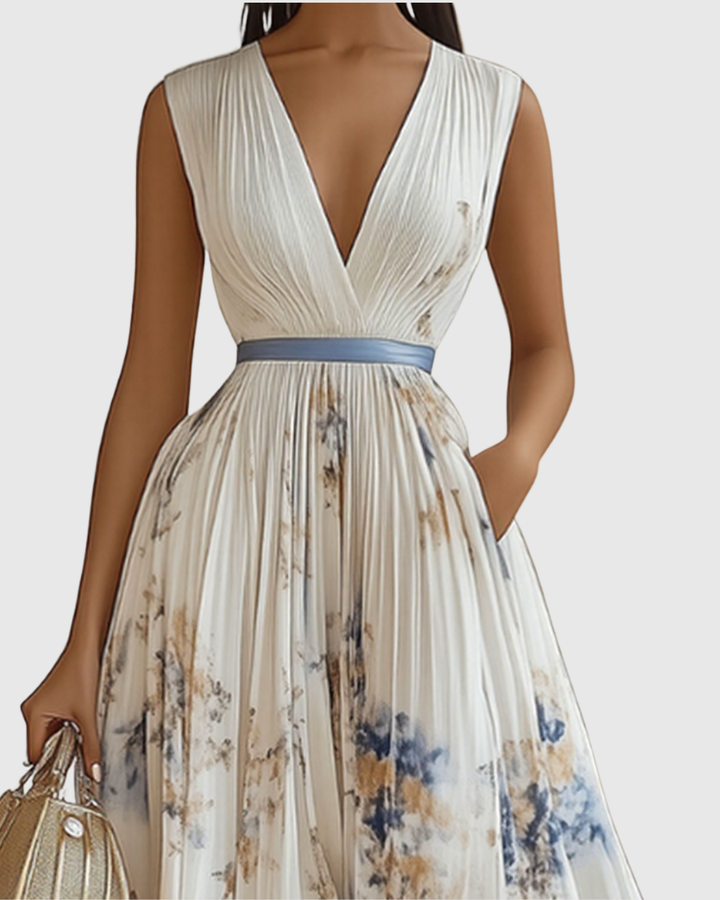 Zavelle | Pleated Floral Maxi Dress