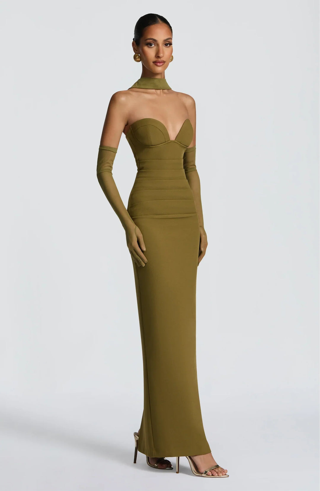 Alba | Sculpted Muse Maxi Dress - Olive Green
