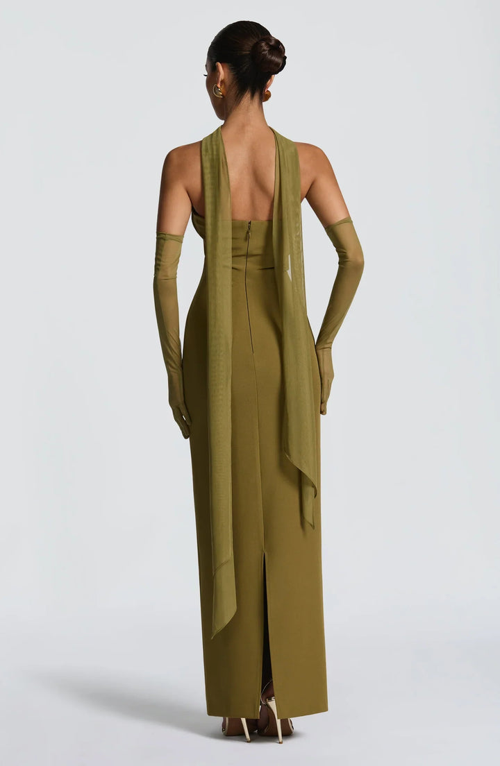 Alba | Sculpted Muse Maxi Dress - Olive Green