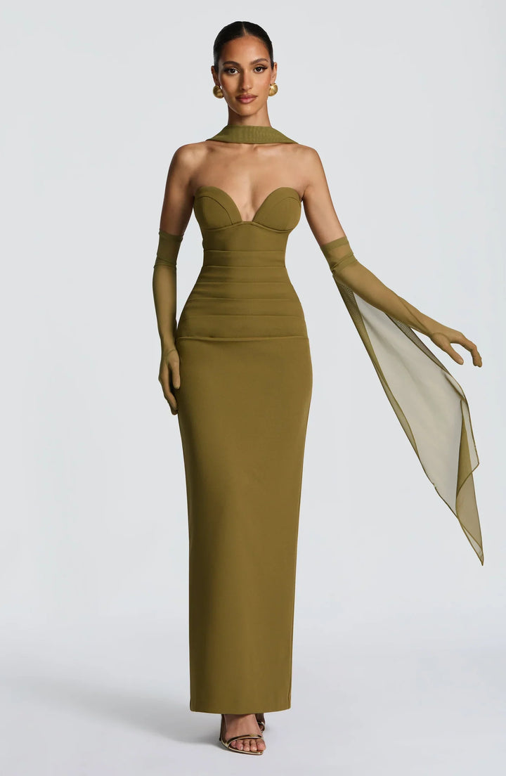 Alba | Sculpted Muse Maxi Dress - Olive Green