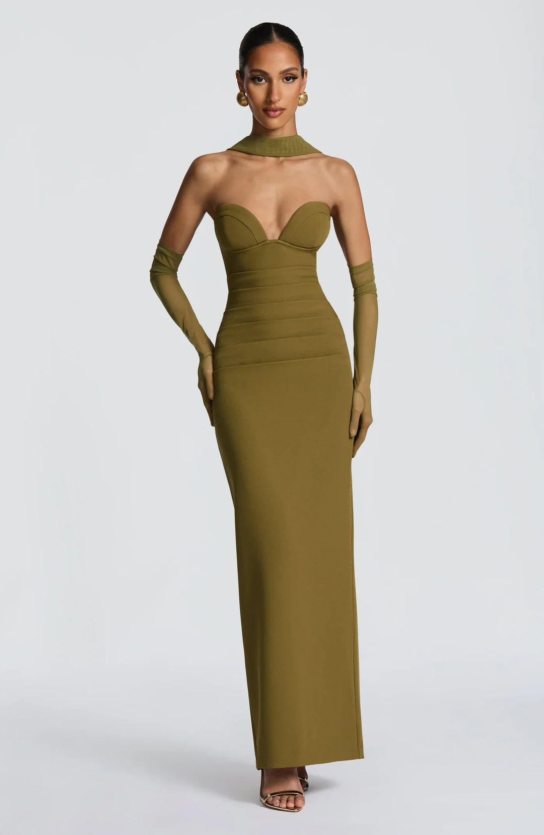 Alba | Sculpted Muse Maxi Dress - Olive Green