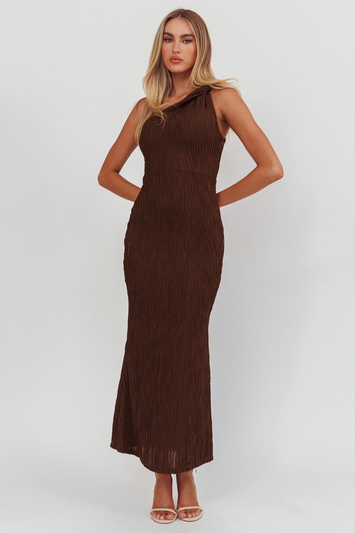 Seraphina | One-Shoulder Maxi Dress - Chocolate