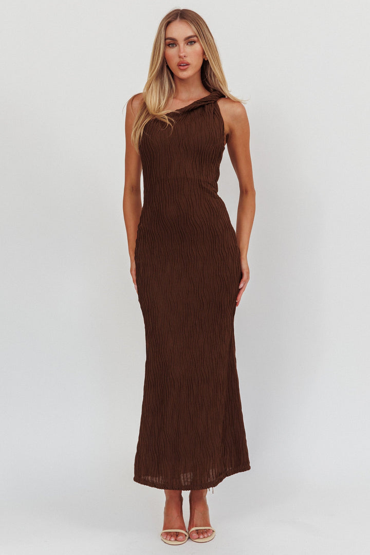 Seraphina | One-Shoulder Maxi Dress - Chocolate