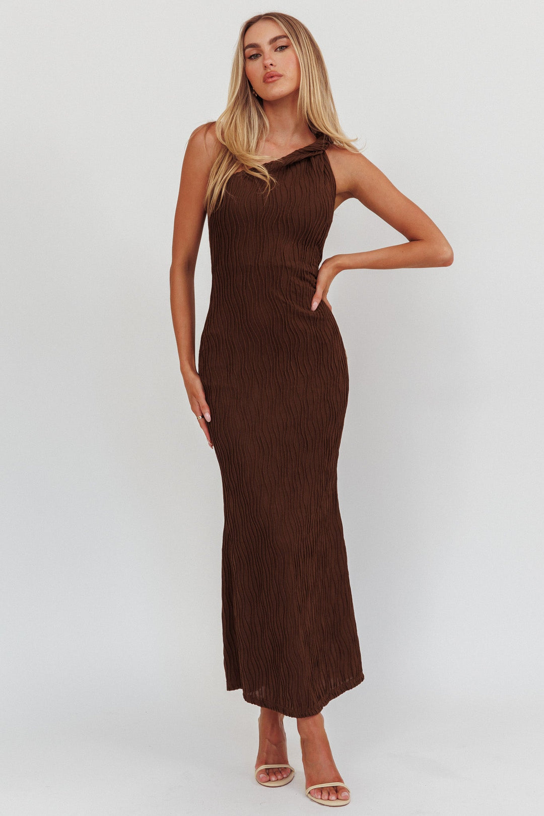 Seraphina | One-Shoulder Maxi Dress - Chocolate