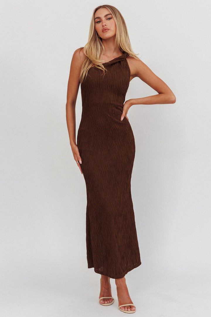 Seraphina | One-Shoulder Maxi Dress - Chocolate