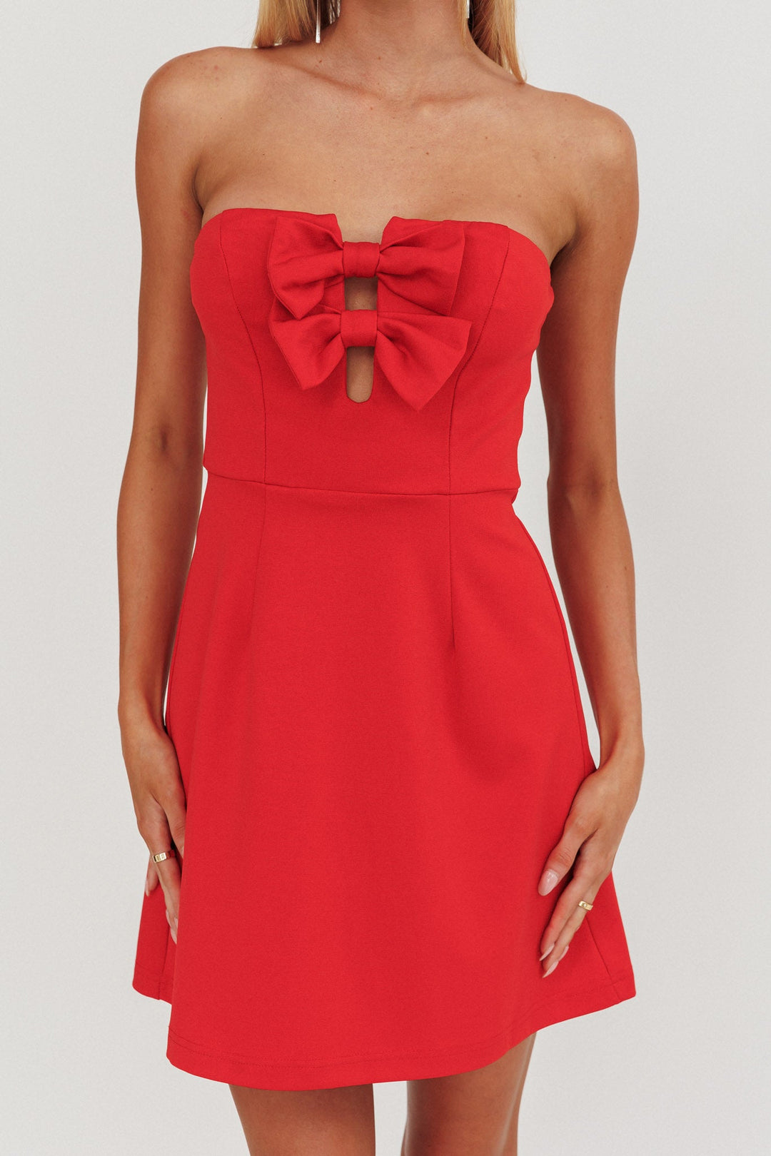 Elara | Strapless Mini Dress - Red