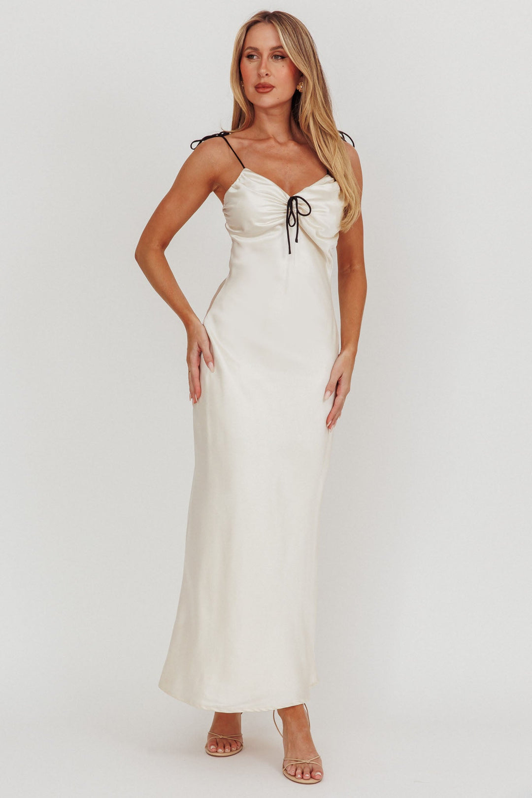 Celeste | Satin Maxi Dress - Oyster