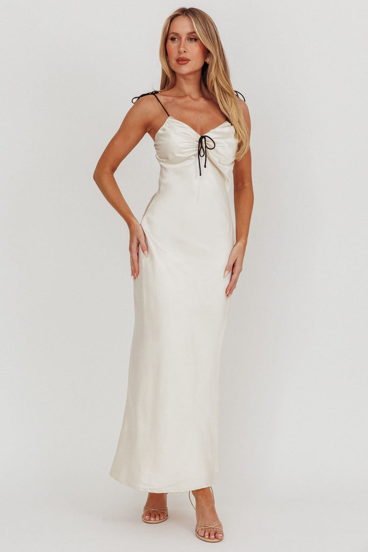 Celeste | Satin Maxi Dress - Oyster