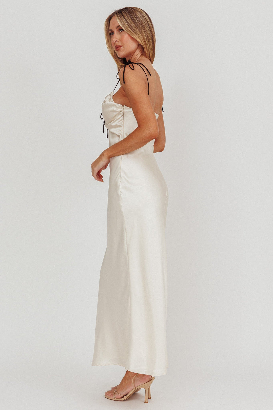 Celeste | Satin Maxi Dress - Oyster