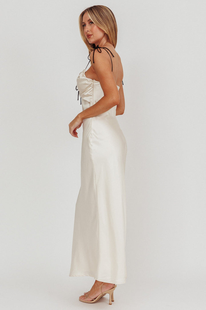 Celeste | Satin Maxi Dress - Oyster