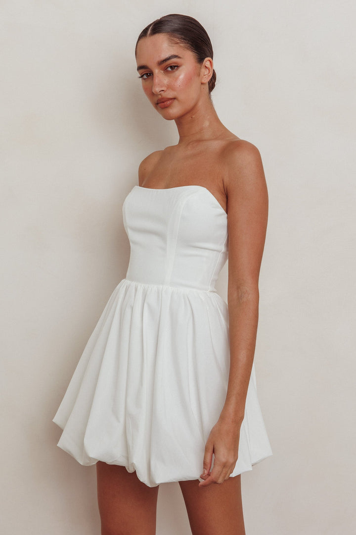 Isadora | Bubble Hem Mini Dress - White