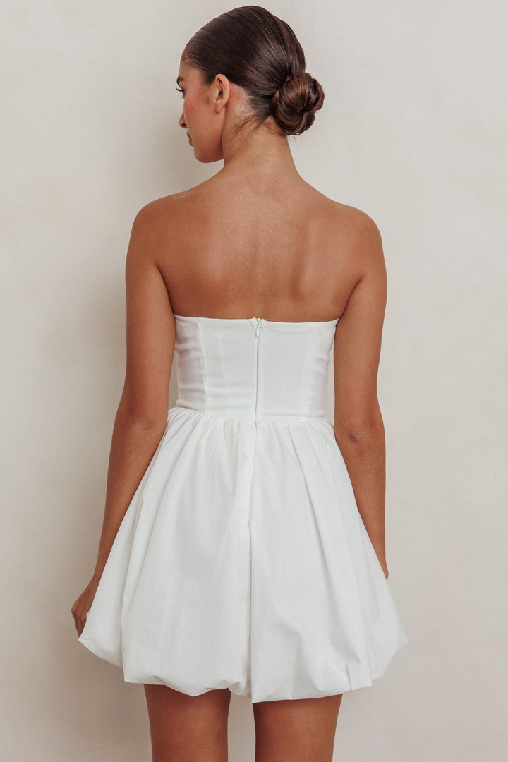 Isadora | Bubble Hem Mini Dress - White