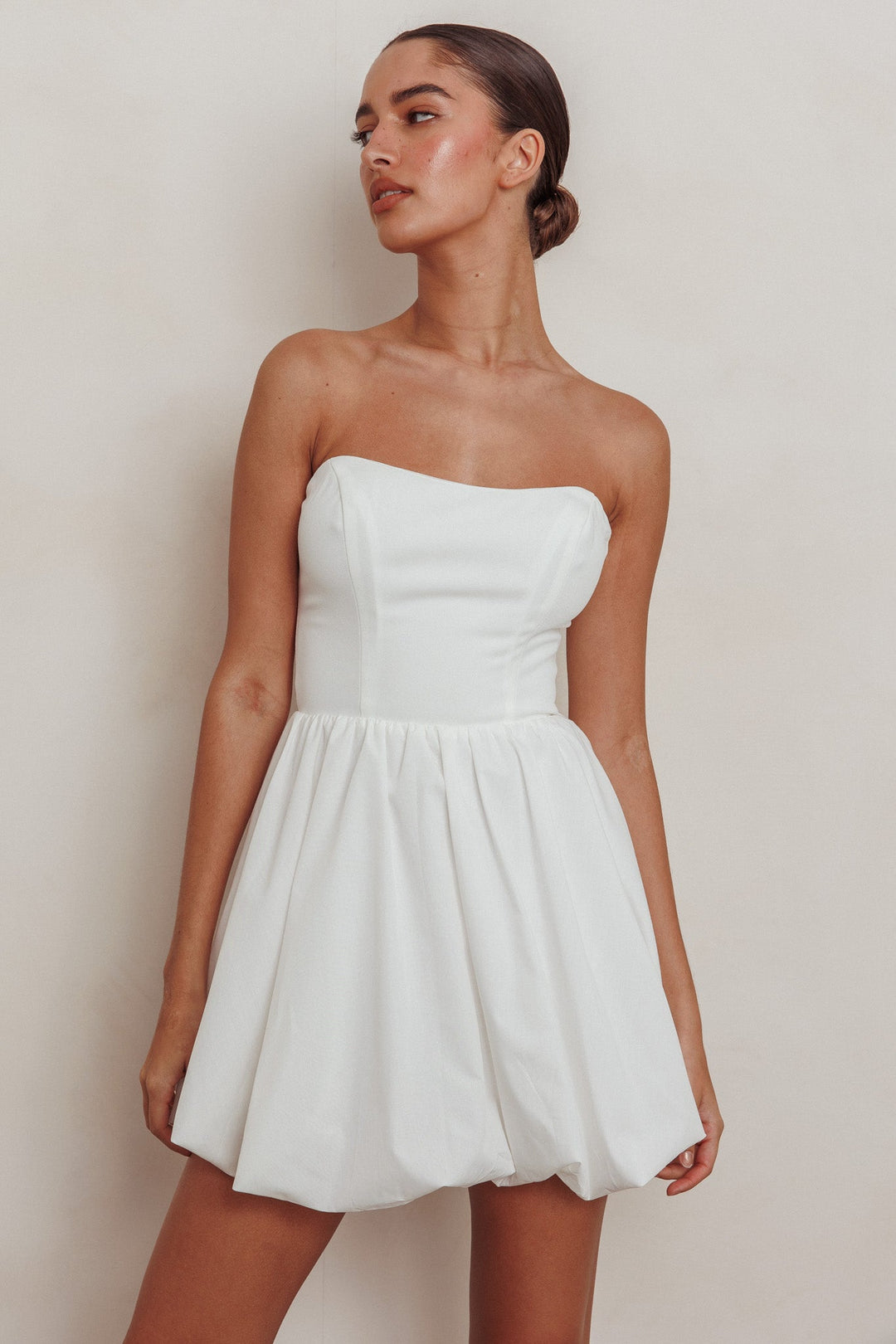 Isadora | Bubble Hem Mini Dress - White