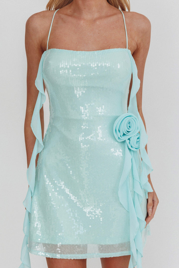 Seraphina | Sequin Rosette Mini Dress - Mint