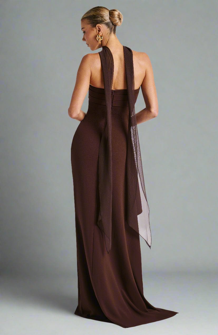 Belladonna | Strapless Ruched Maxi Dress - Plum Brown