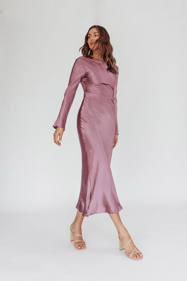 Loveland | Elegant Satin Midi Dress - Grape