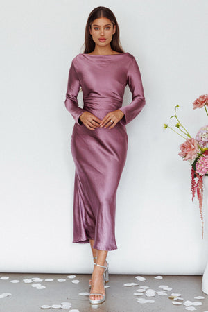 Loveland | Elegant Satin Midi Dress - Grape