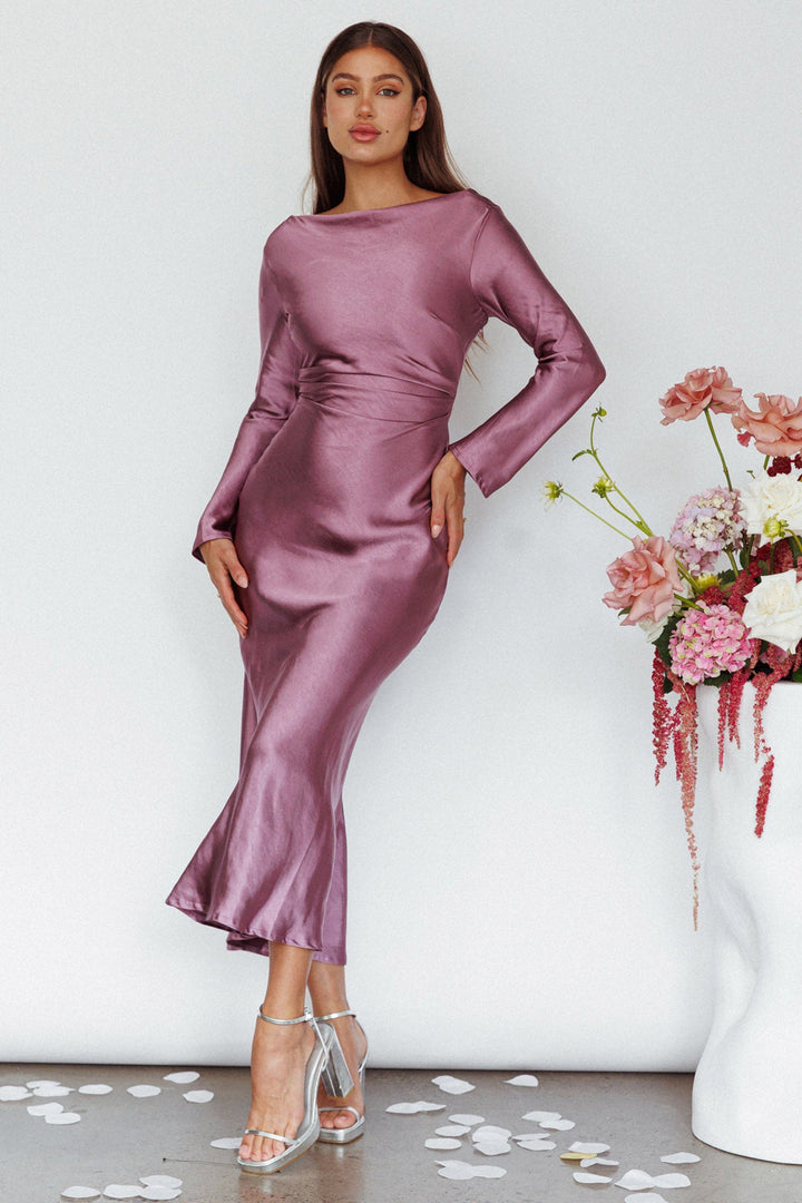 Loveland | Elegant Satin Midi Dress - Grape