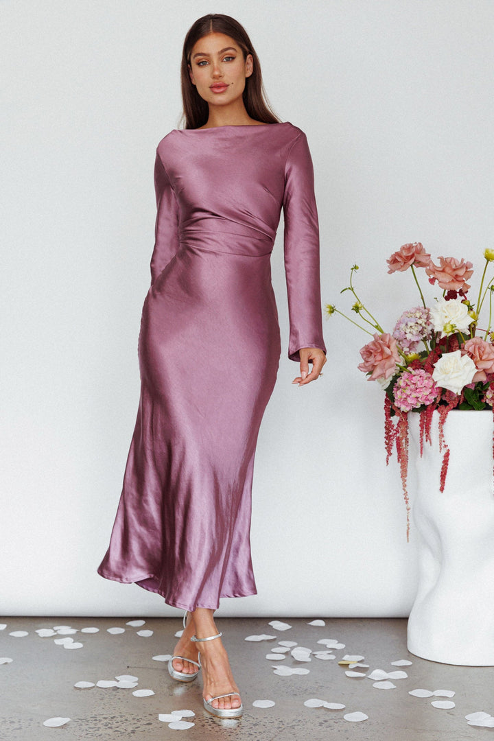 Loveland | Elegant Satin Midi Dress - Grape