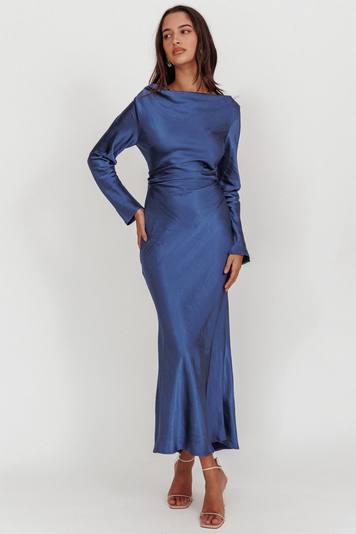 Loveland | Elegant Satin Midi Dress - Blue
