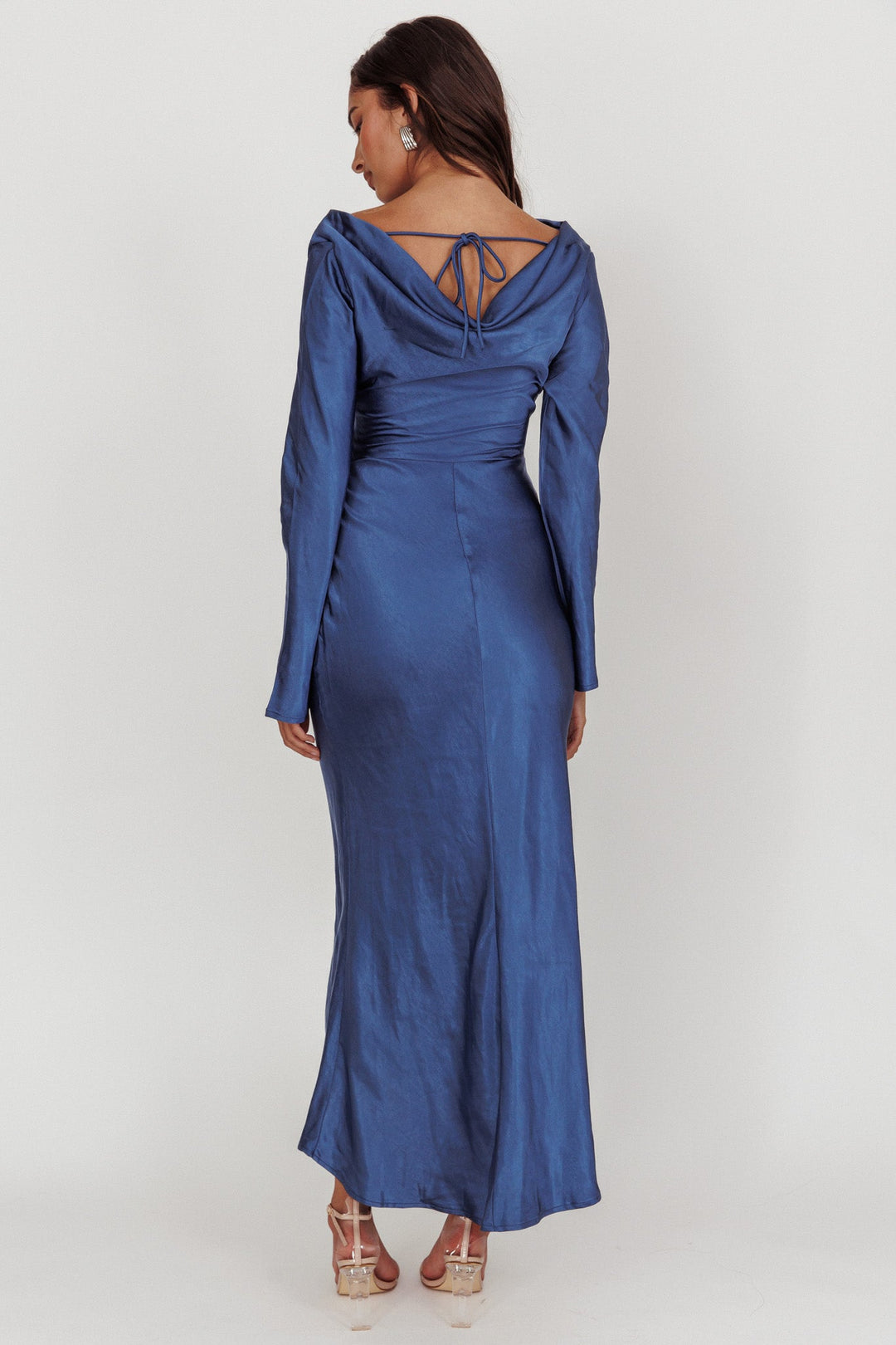 Loveland | Elegant Satin Midi Dress - Blue