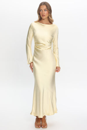 Loveland | Elegant Satin Midi Dress - Butter