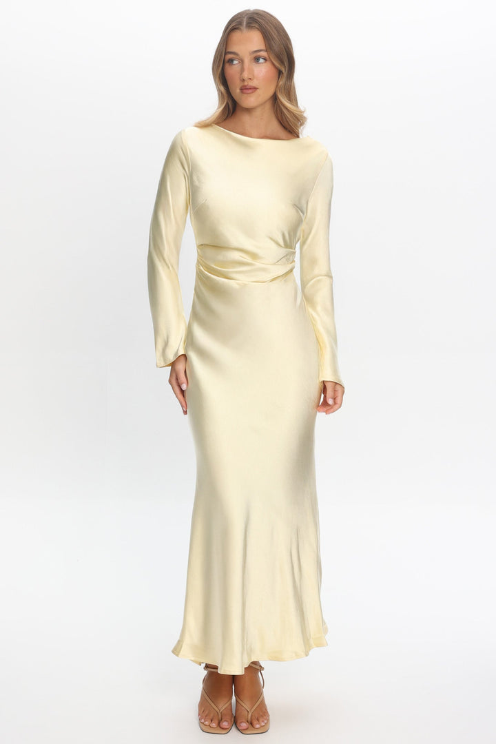 Loveland | Elegant Satin Midi Dress - Butter