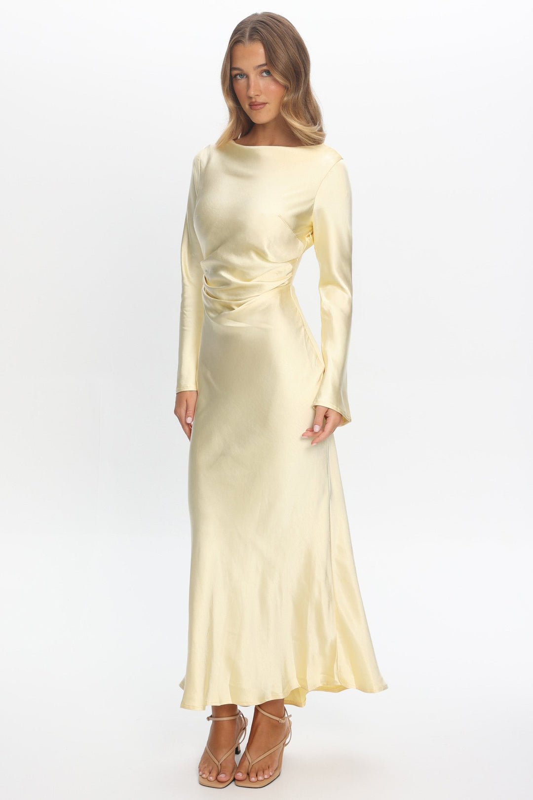 Loveland | Elegant Satin Midi Dress - Butter