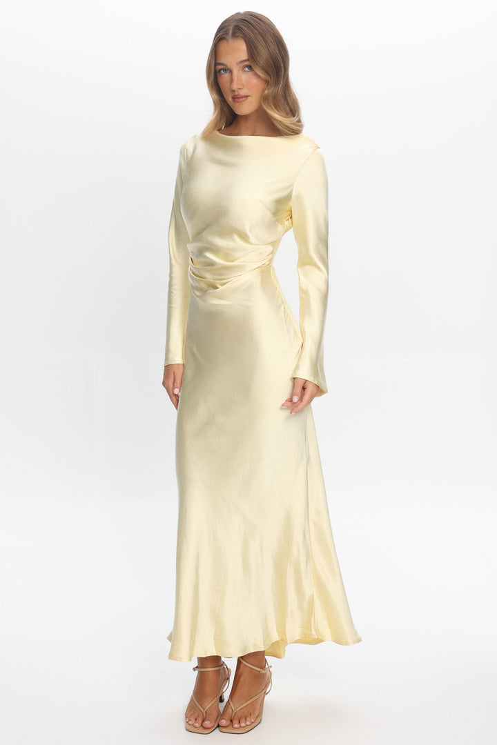 Loveland | Elegant Satin Midi Dress - Butter