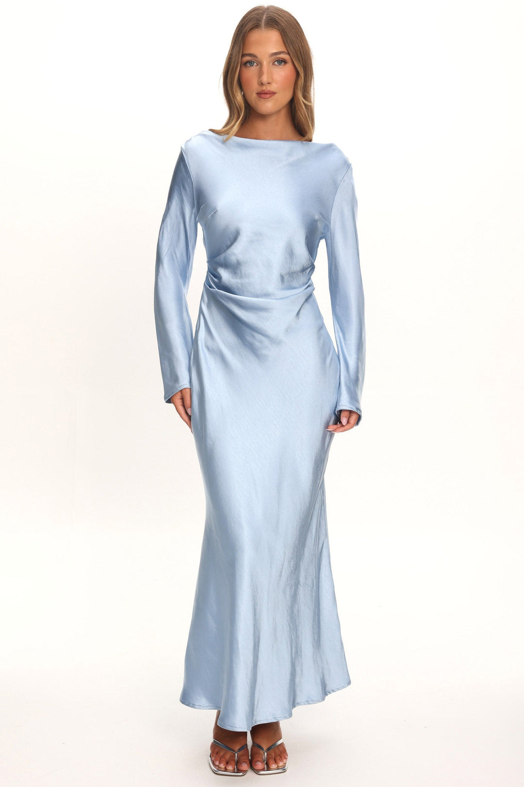 Loveland | Elegant Satin Midi Dress - Ice