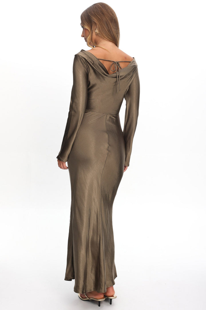 Loveland | Elegant Satin Midi Dress - Olive