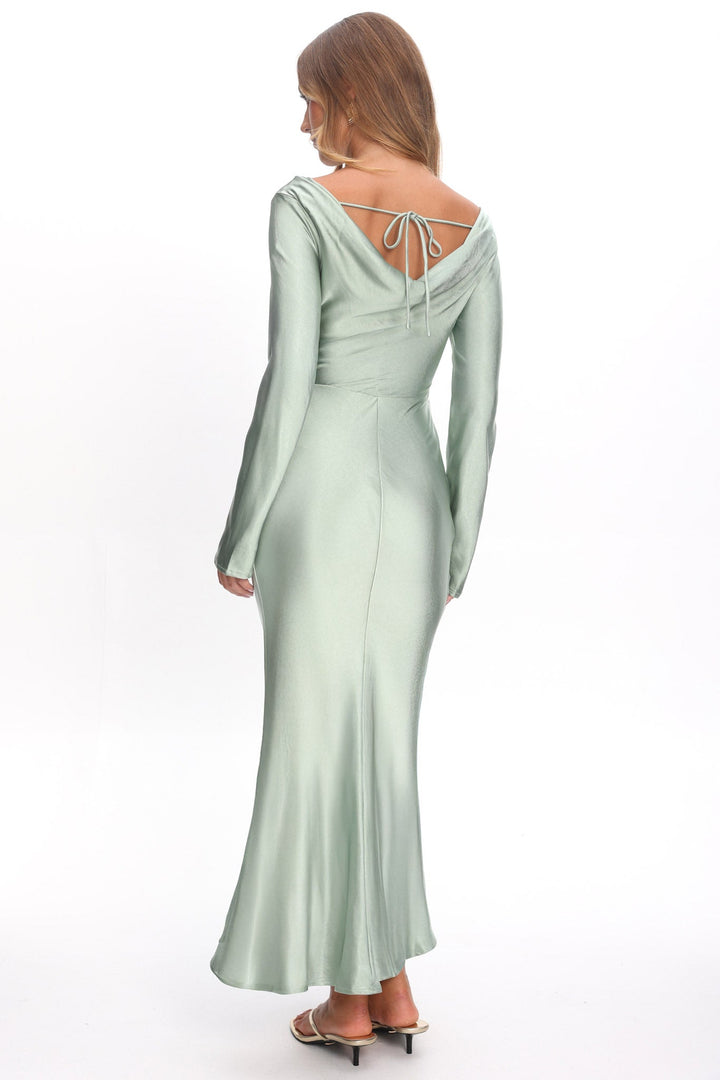 Loveland | Elegant Satin Midi Dress - Sage
