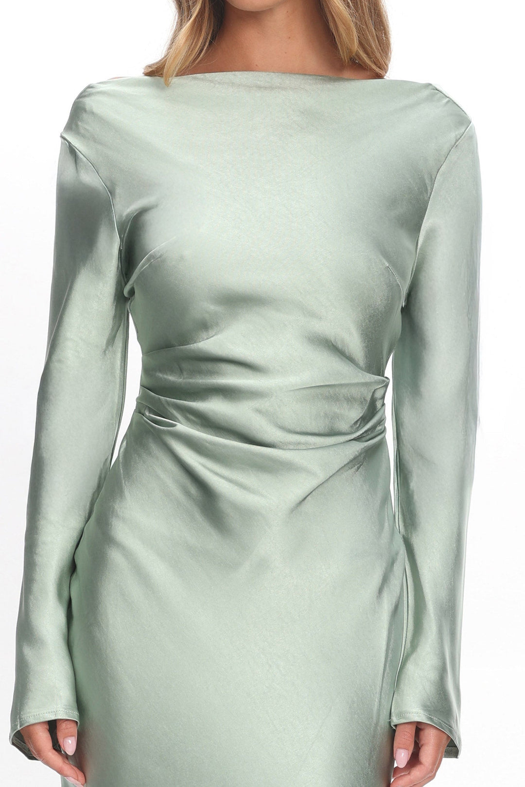 Loveland | Elegant Satin Midi Dress - Sage
