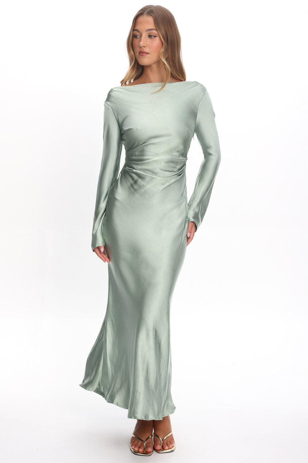 Loveland | Elegant Satin Midi Dress - Sage