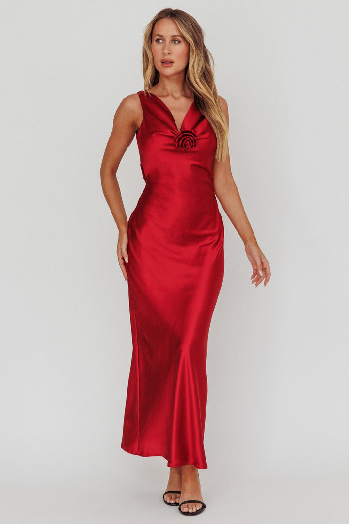 Isabella | Satin Maxi Dress - Wine