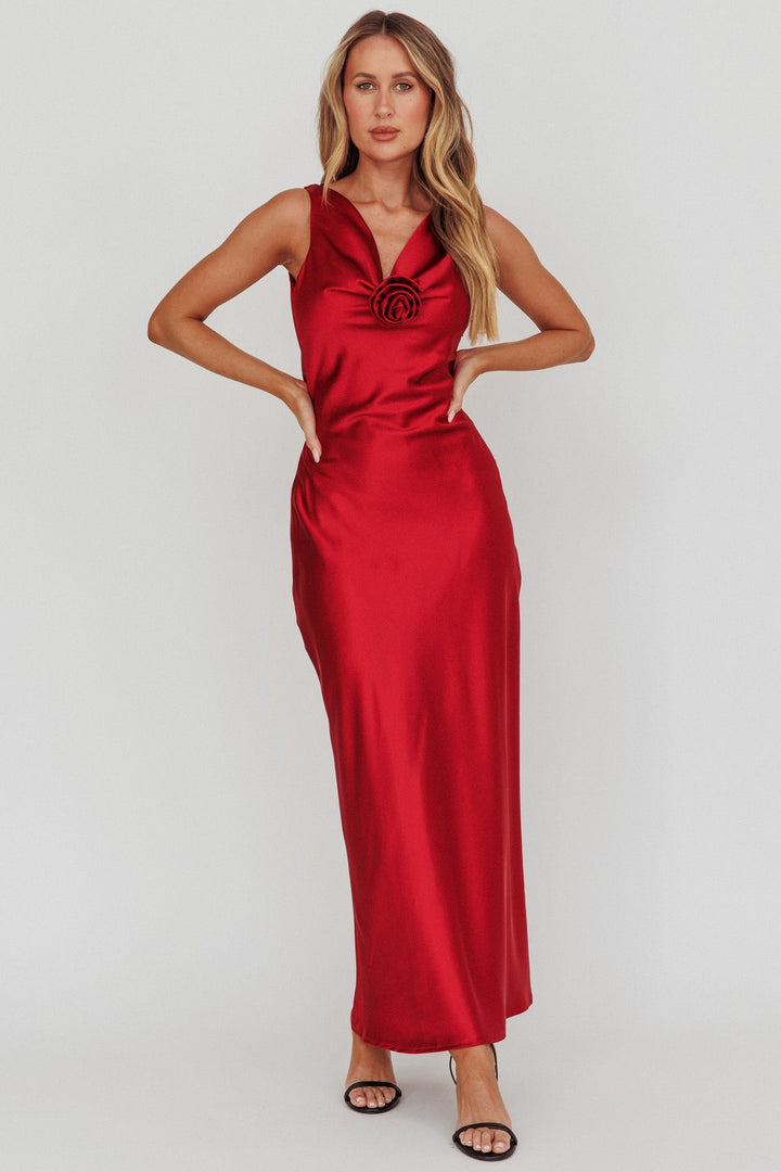 Isabella | Satin Maxi Dress - Wine