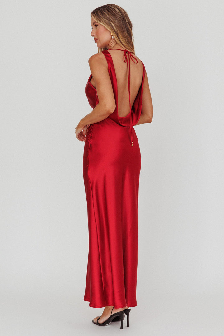 Isabella | Satin Maxi Dress - Wine