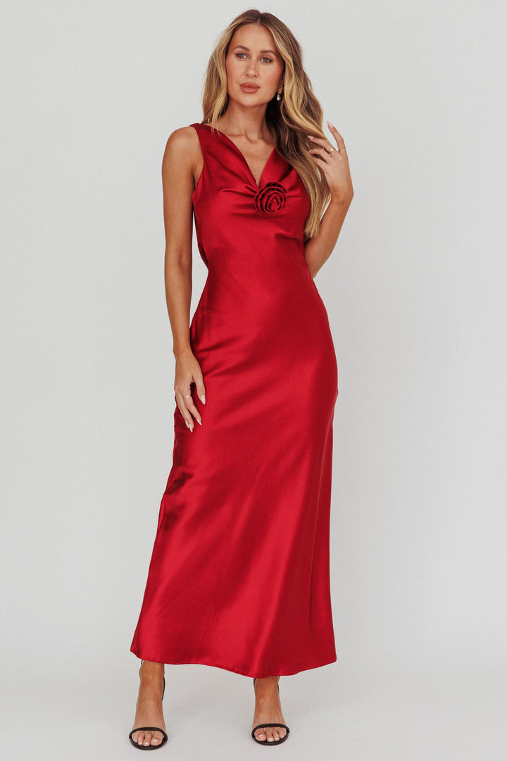 Isabella | Satin Maxi Dress - Wine