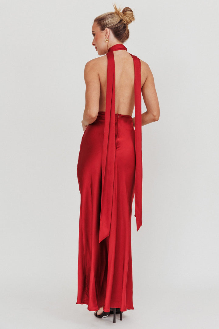 Italia Azure | Satin Maxi Dress - Red