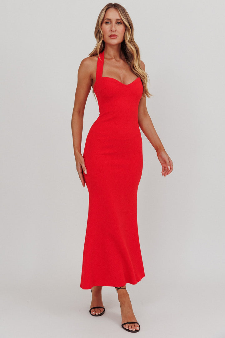 Selene | Bodycon Maxi Dress - Red
