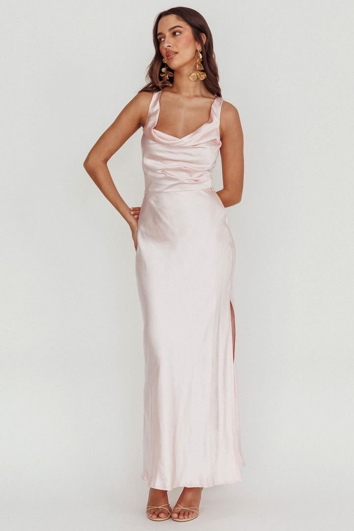 Sitara | Satin Maxi Dress - Blush