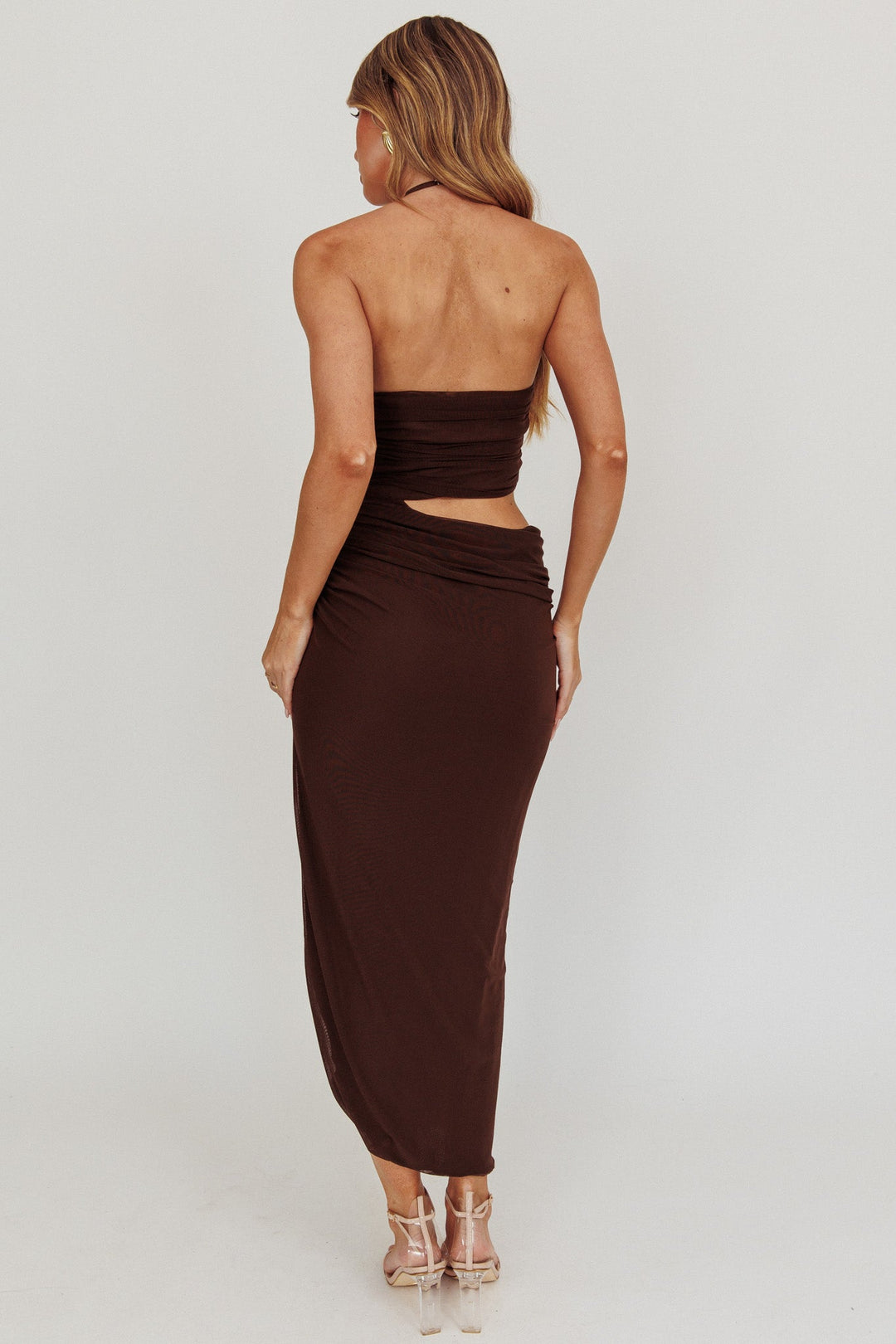 Alessia | Halterneck Midi Dress - Chocolate
