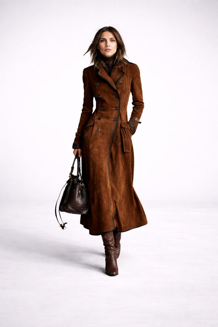 Nathaly™ Suede Leather Trench Coat