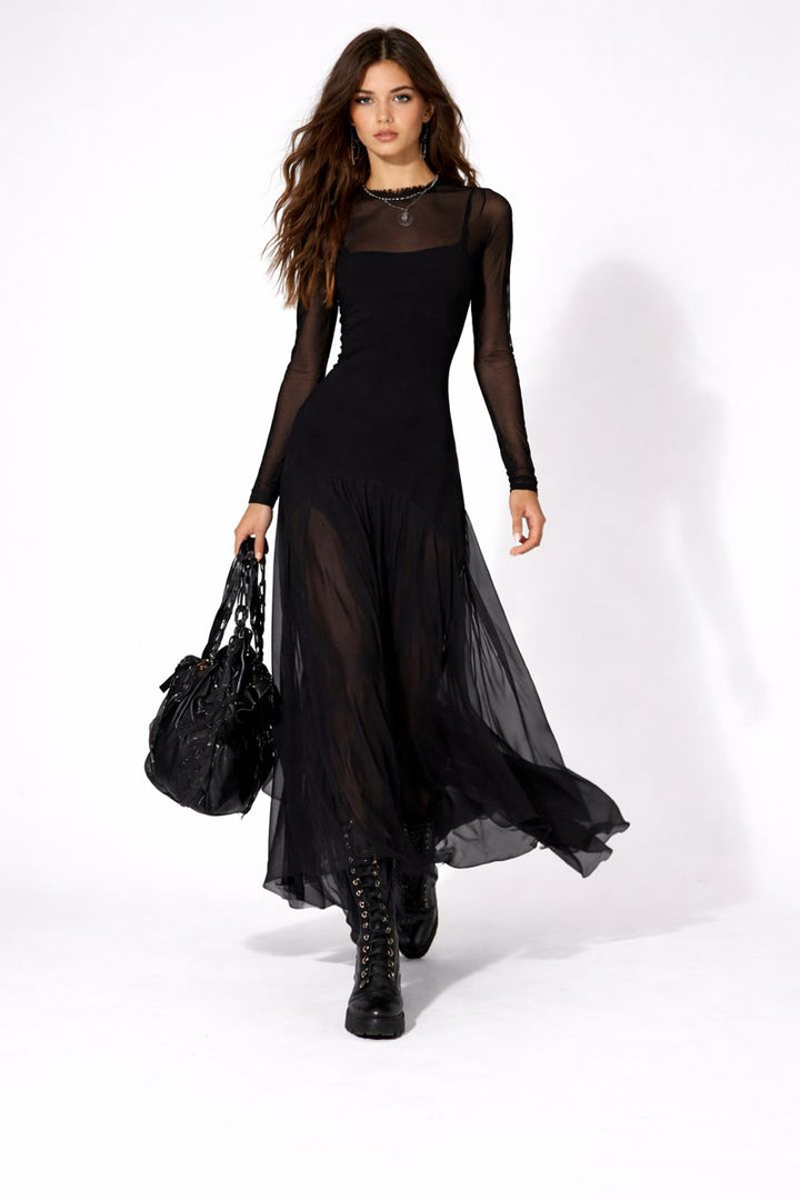 Neroa · Black Tulle Loose-fit Maxi Dress)