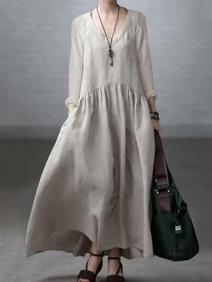 Eloria | Cotton Linen V-Neck Dress