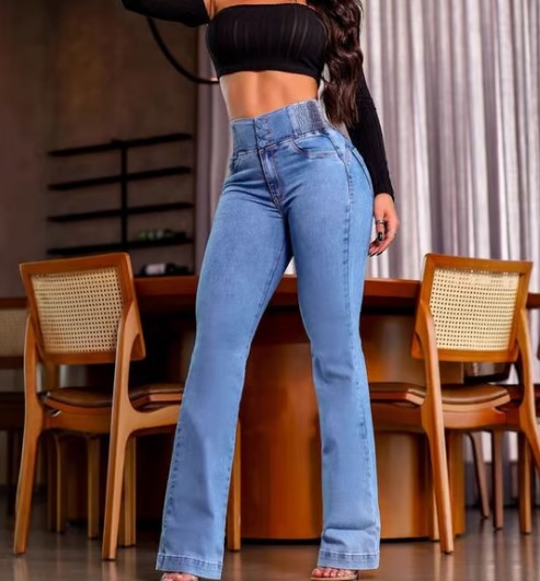 High-Waisted Stretch Flared Jeans
